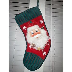 Vintage Velvet Christmas Stocking With 3D Holly‎ Santa & Candy Cane